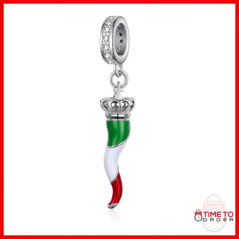 925 Sterling Silver Italian Horn Charm 20x6mm Good Luck Jewelry Gift